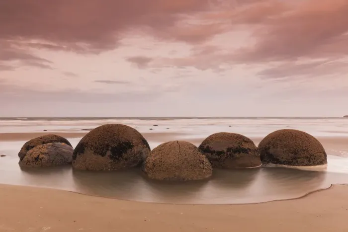 Framed Print : New Zealand, South Island, Otago, Moeraki, Moeraki Boulders also known as Te Kaihinaki