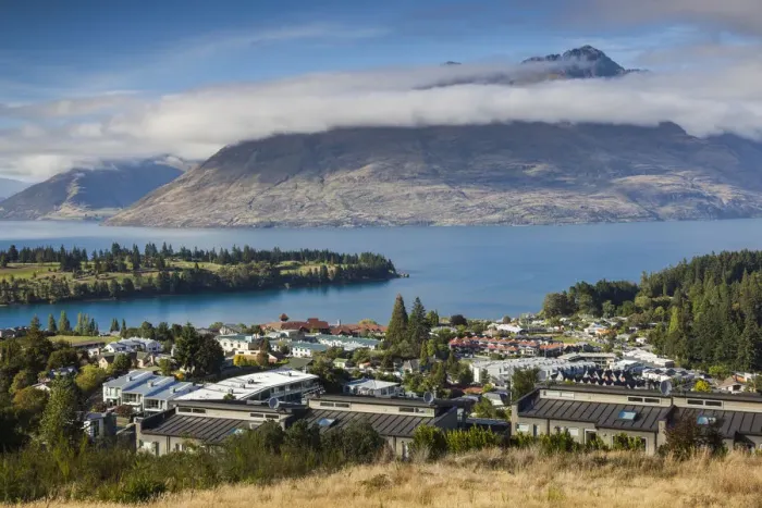 Framed Print : New Zealand, South Island, Otago, Queenstown, elevated town view with Lake Wakatipu Framed Print : New Zealand, South Island, Otago, Queenstown, elevated town view with Lake Wakatipu