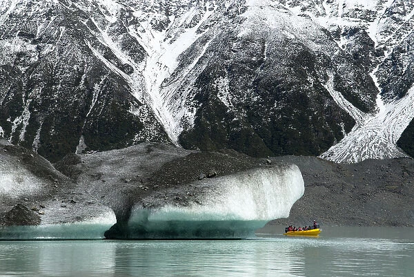 New Zealand; South Island. Raft on the Tasman Glacier Terminal Lake
