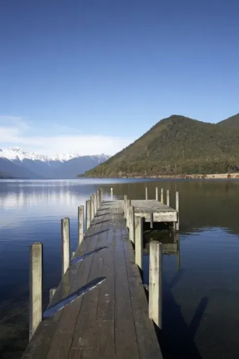 Framed Print : New Zealand, South Island, Tasman District, Jetty, Lake Rotoroa, Nelson Lakes National