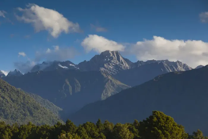 Framed Print : New Zealand, South Island, West Coast, Fox Glacier Village, view of Mt. Tasman and Mt
