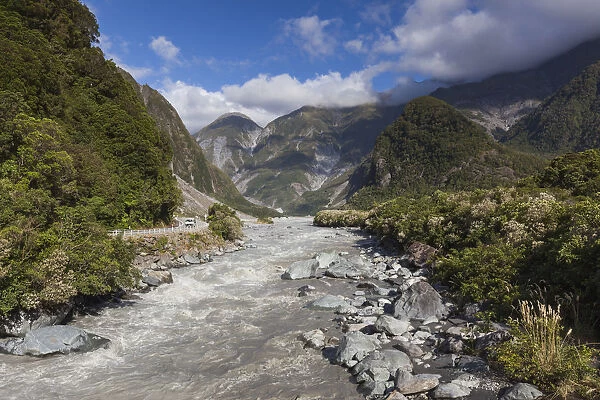 New Zealand, South Island, West Coast, Fox Glacier Village, Fox Glacier hikers along
