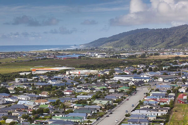 New Zealand, South Island, West Coast, Greymouth, elevated town view