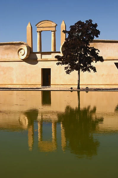 The newly built winery and pond at The Chateau Baron Pichon Longueville in Pauillac