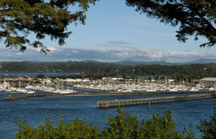 Framed Print : Newport Oregon harbor from above on Oregon Coast Framed Print : Newport Oregon harbor from above on Oregon Coast