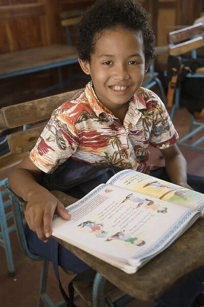 Nicaragua, Granada. Boy in classroom at school in Santa Ana de Malacos. (MR)