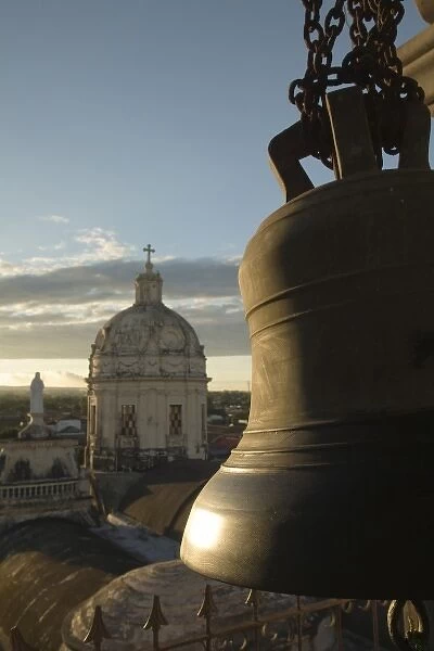 Nicaragua, Granada. Giant bell in bell tower of Iglesia La Merced (La Merced Church)