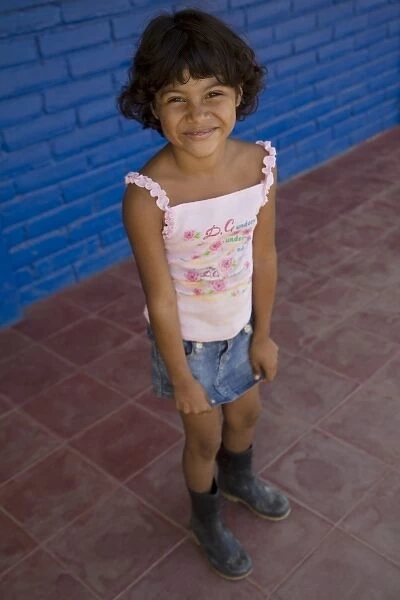 Nicaragua, Granada. Girl outside school in Santa Ana de Malacos. (MR)