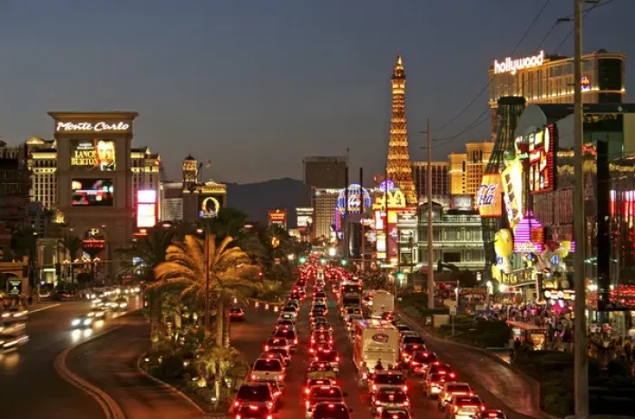 Framed Print : Night lighting night traffic on The Strip Las Vegas Nevada