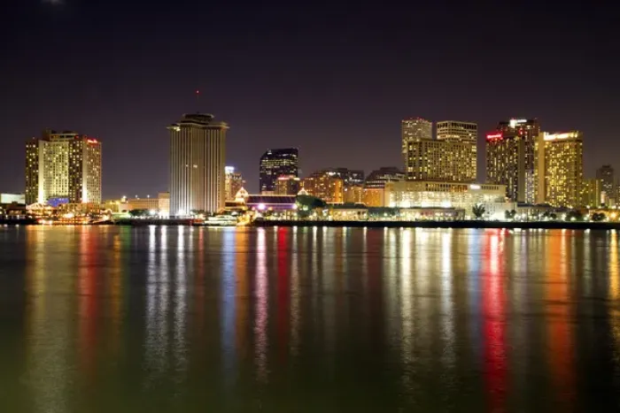Framed Print : Night skyline of the city of New Orleans along the Mississippi River, Louisiana, USA Framed Print : Night skyline of the city of New Orleans along the Mississippi River, Louisiana, USA