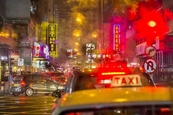 Night street scene, Kowloon, Hong Kong, China