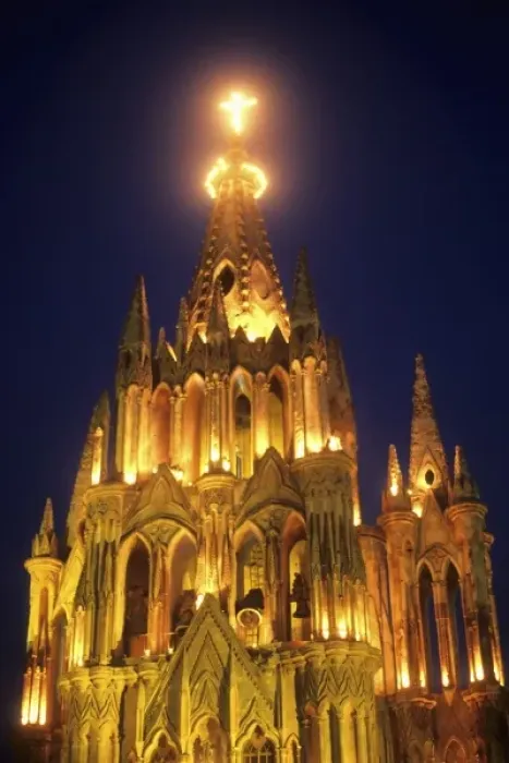Framed Print : Night time exposure photo famous Parish Church town square San Miguel de Allende Mexico Framed Print : Night time exposure photo famous Parish Church town square San Miguel de Allende Mexico