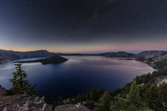 Framed Print : Night time stars over Crater Lake in Crater Lake National Park, Oregon, USA Framed Print : Night time stars over Crater Lake in Crater Lake National Park, Oregon, USA