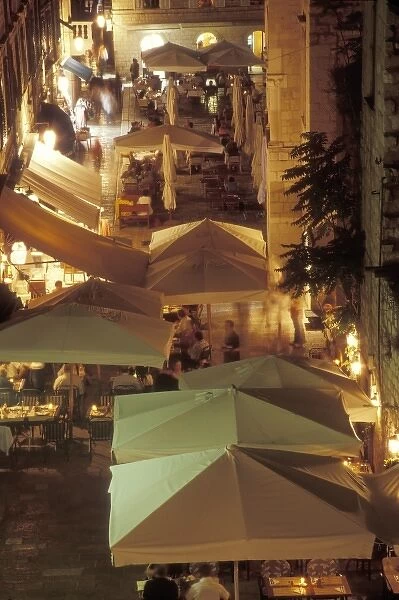 Night time usually means lots of restaurants spill out ino the streets of Old Town Dubrovnik