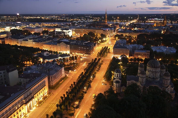 The night view of city of Riga. Latvia