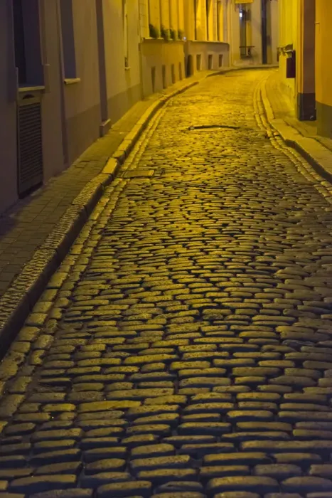 Framed Print : Night view of cobblestone street in the old town, Riga, Latvia