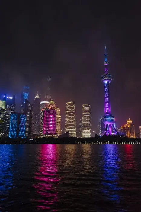 Framed Print : Night view of high-rises by Huangpu River, Pudong, Shanghai, China