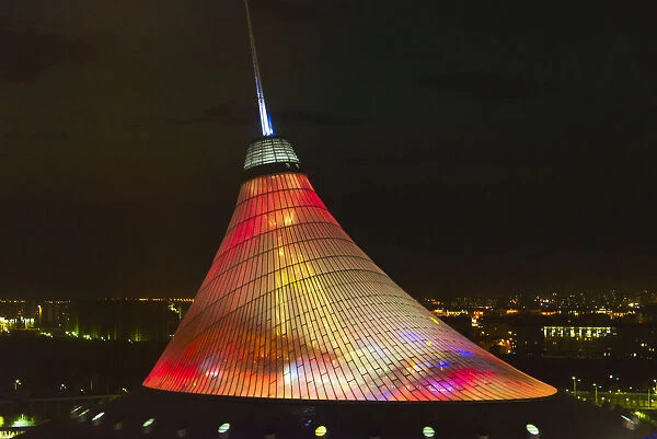 Night view of the Khan Shatyr Entertainment Center (a 150-m high transparent tent)