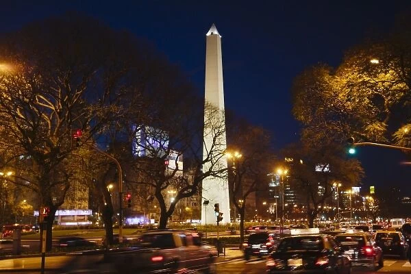 Night view of Obelisk of Buenos Aires and Avenue 9 de Julio at night, Argentina