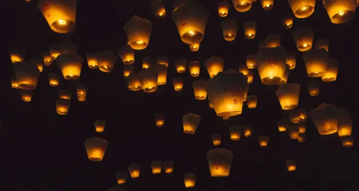 Framed Print : Night view of Sky Lanterns in the air during Chinese Lantern Festival, Shifen, Taiwan Framed Print : Night view of Sky Lanterns in the air during Chinese Lantern Festival, Shifen, Taiwan
