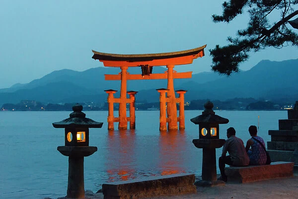 Night view of Torii Gate of Itsukushima Shrine (UNESCO World Heritage Site), Miyajima