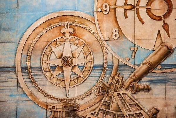 Nile River Expedition, Lower Egypt, Cairo. Mural of compass