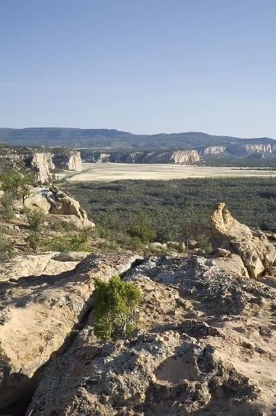 NM, New Mexico, El Malpais National Monument, Sandstone Bluffs Overlook, vista over