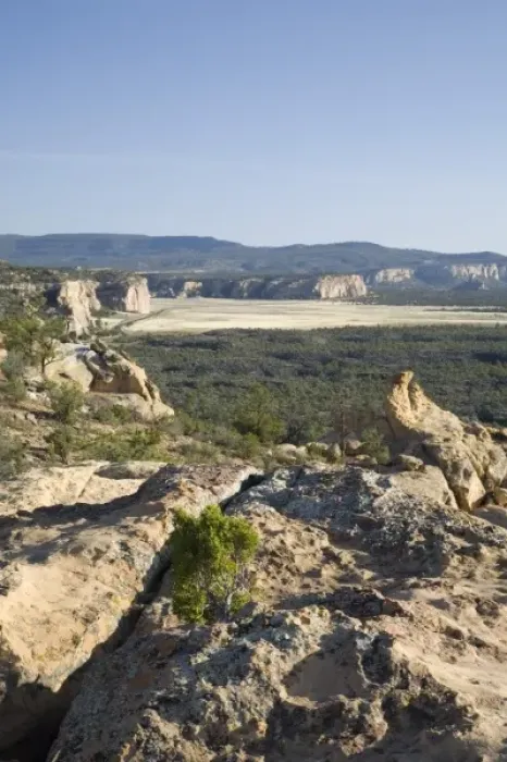 Framed Print : NM, New Mexico, El Malpais National Monument, Sandstone Bluffs Overlook, vista over