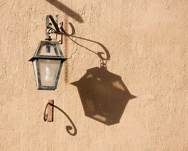 NM, New Mexico, Santa Fe, Canyon Road, legendary for its many art galleries, wall lantern