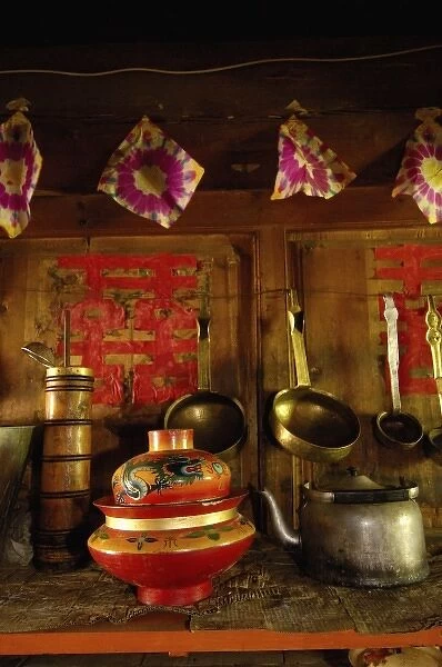 Noodle bowl in Kitchen or cooking area inside of a Tibetan house. Zhongdian. Deqin