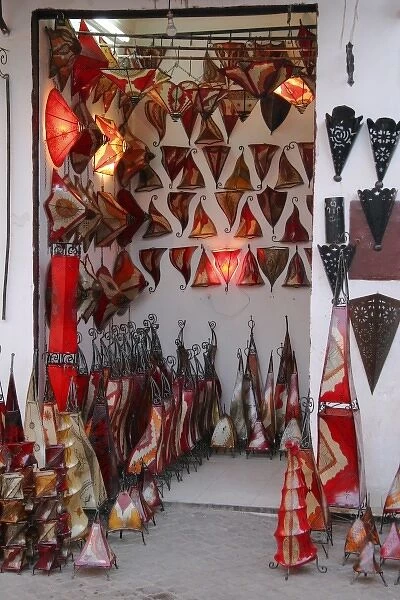 North Africa, Africa, Morocco, Marrakesh. A Moroccan lamp and lighting shop