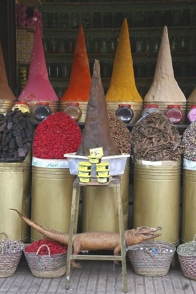 North Africa, Africa, Morocco, Marrakesh. Souks selling spices in the Mellah, or Jewish Quarter