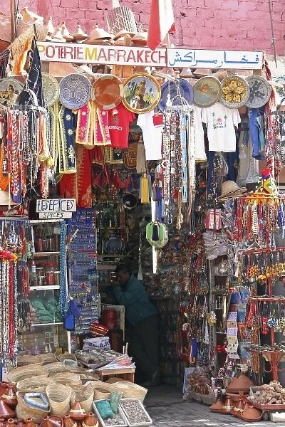North Africa, Africa, Morocco, Marrakesh. A souvenir shop of traditional Moroccan handicrafts