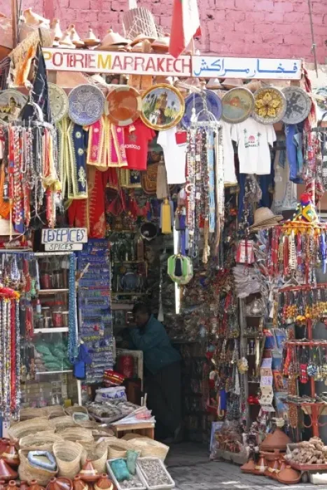 Framed Print : North Africa, Africa, Morocco, Marrakesh. A souvenir shop of traditional Moroccan handicrafts