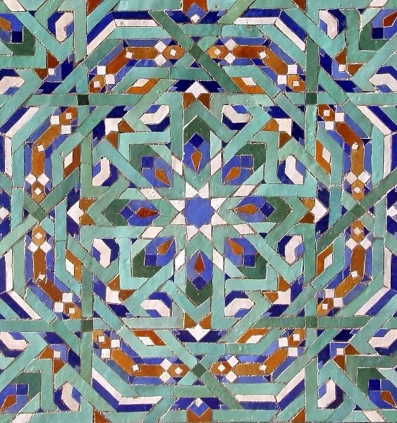North Africa, Morocco, Casablanca. Hassan II Mosque mosaic tile detail