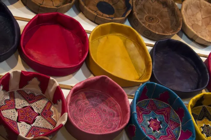 Framed Print : North Africa, Morocco, Fes. Leather goods of Fes