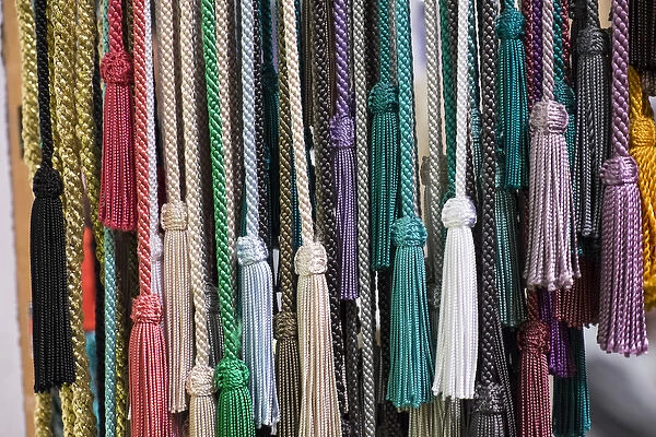 North Africa, Morocco, Marrakech. thread and tassle works section (silk, yarn, wool)