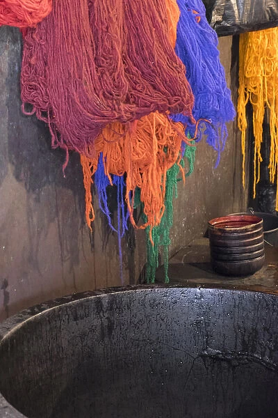 North Africa, Morocco, Marrakech. Dying works section (yarn, wool)of Jemna El Efna