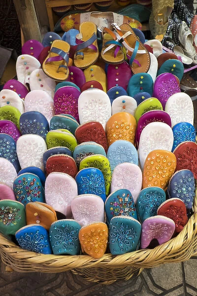 North Africa, Morocco, Marrakech. Leather Moroccan slippers called babouches