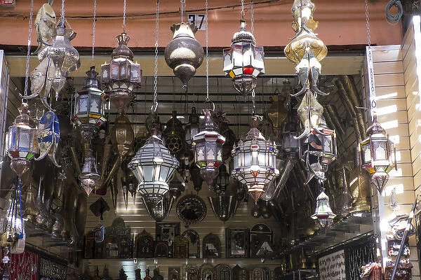 North Africa, Morocco, Marrakech, Jemma El Efna, Souk, varieties of lanterns for sale