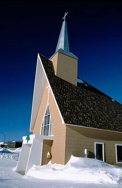 North America, Arctic, Canada, Manitoba, Churchill. Downtown Churchill. Local church