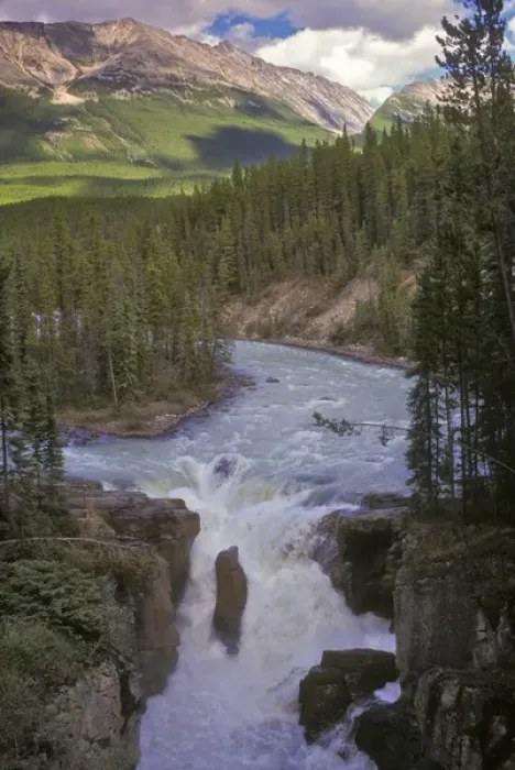 Framed Print : North America, Canada, Alberta, Jasper National Park. Upper Sunwapta Falls ( turbulent