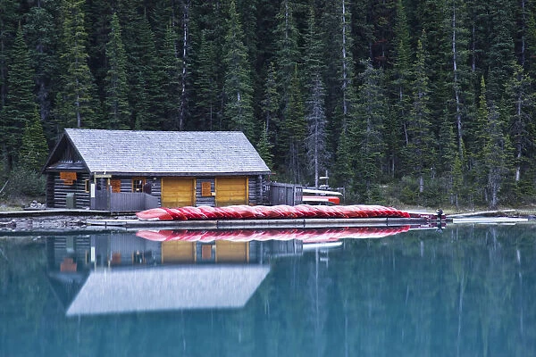 North America, Canada, Alberta, Banff National Park, canoe rental house on Lake Louise