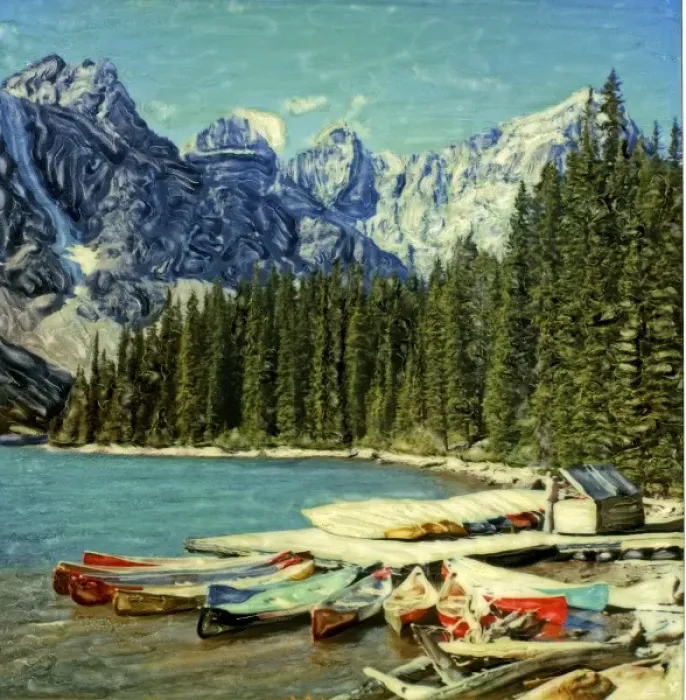 Framed Print : North America, Canada, Banff National Park, Moraine Lake. Canoes along Moraine Lake Framed Print : North America, Canada, Banff National Park, Moraine Lake. Canoes along Moraine Lake