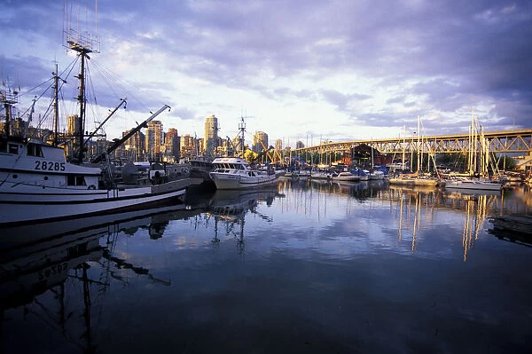 North America, Canada, British Columbia, Vancouver. Fishing boats and Granville Street