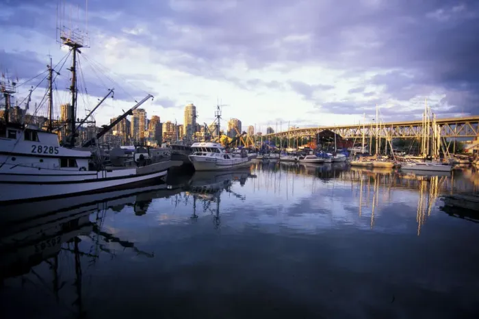 Framed Print : North America, Canada, British Columbia, Vancouver. Fishing boats and Granville Street