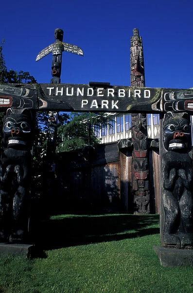 North America, Canada, British Columbia, Victoria. Totems at Thunderbird Park