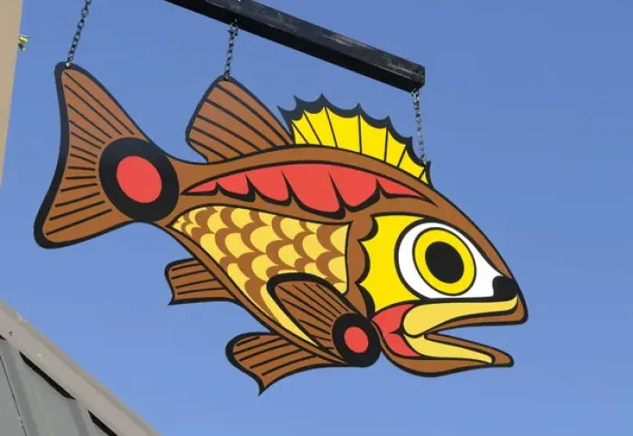 Framed Print : North America, Canada, British Columbia, Vancouver Island. Painted Rock Cod sign Framed Print : North America, Canada, British Columbia, Vancouver Island. Painted Rock Cod sign