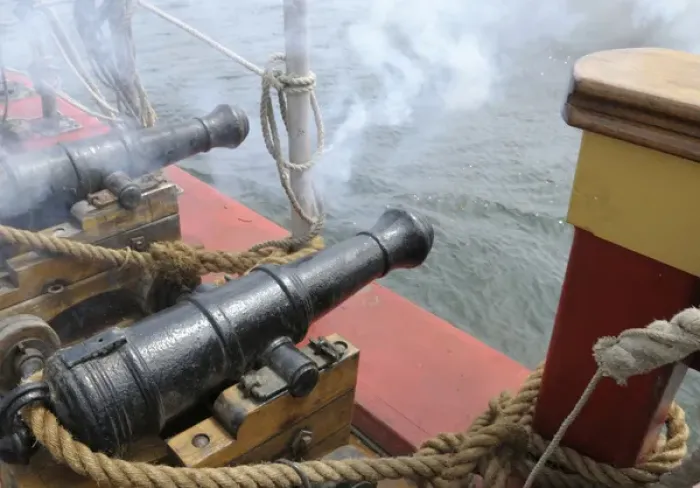 Framed Print : North America, Canada, British Columbia, Victoria. Deck cannon firing on the HMS Bounty Framed Print : North America, Canada, British Columbia, Victoria. Deck cannon firing on the HMS Bounty