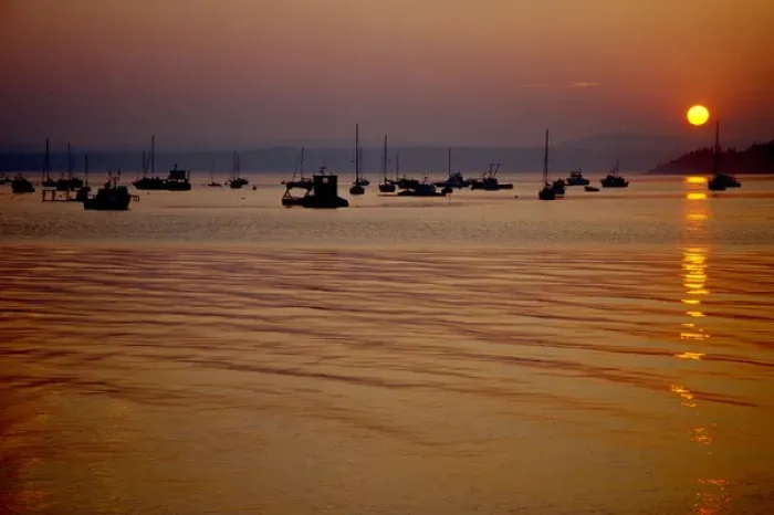 Framed Print : North America, Canada, New Brunswick, St Andrews. Boats in silhouette on the harbor Framed Print : North America, Canada, New Brunswick, St Andrews. Boats in silhouette on the harbor